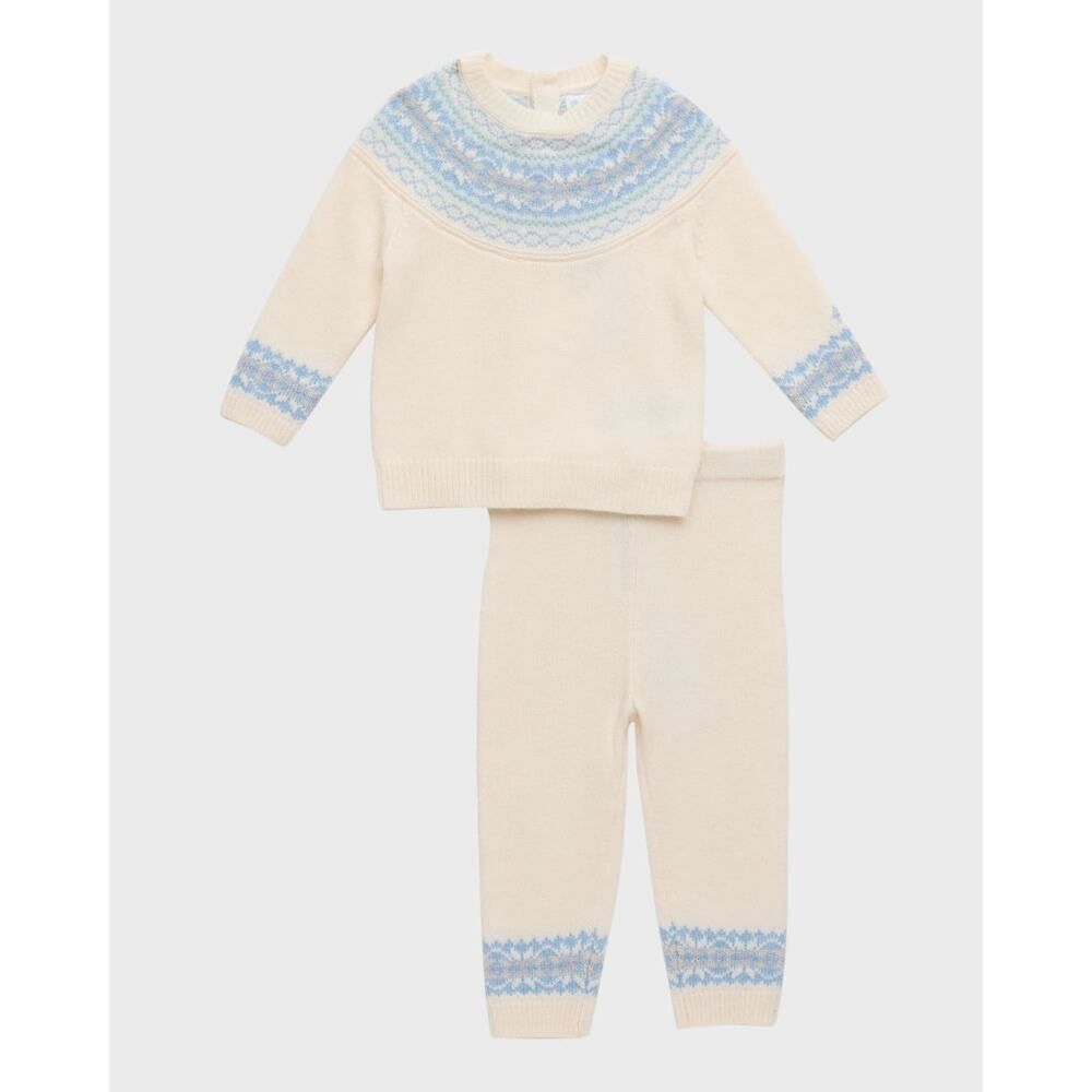 Ralph Lauren Baby Cream and Blue Knit Sweater and Pant Set Size 3-6M